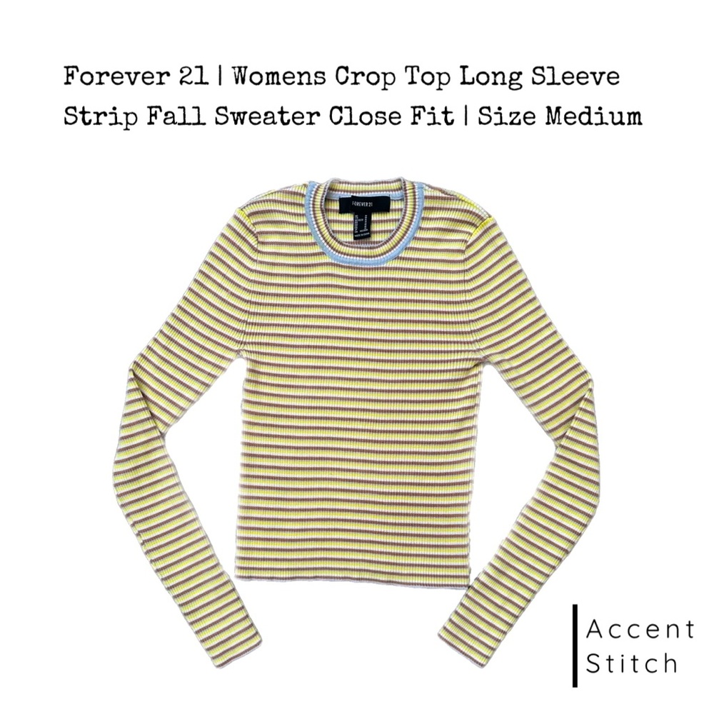 Forever 21 | Women’s Crop Top Long Sleeve Strip Fall Sweater Close Fit |…